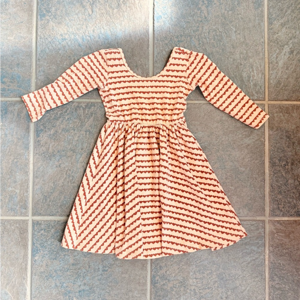 Girls' Cream and Rust Striped Long-Sleeve Dress
